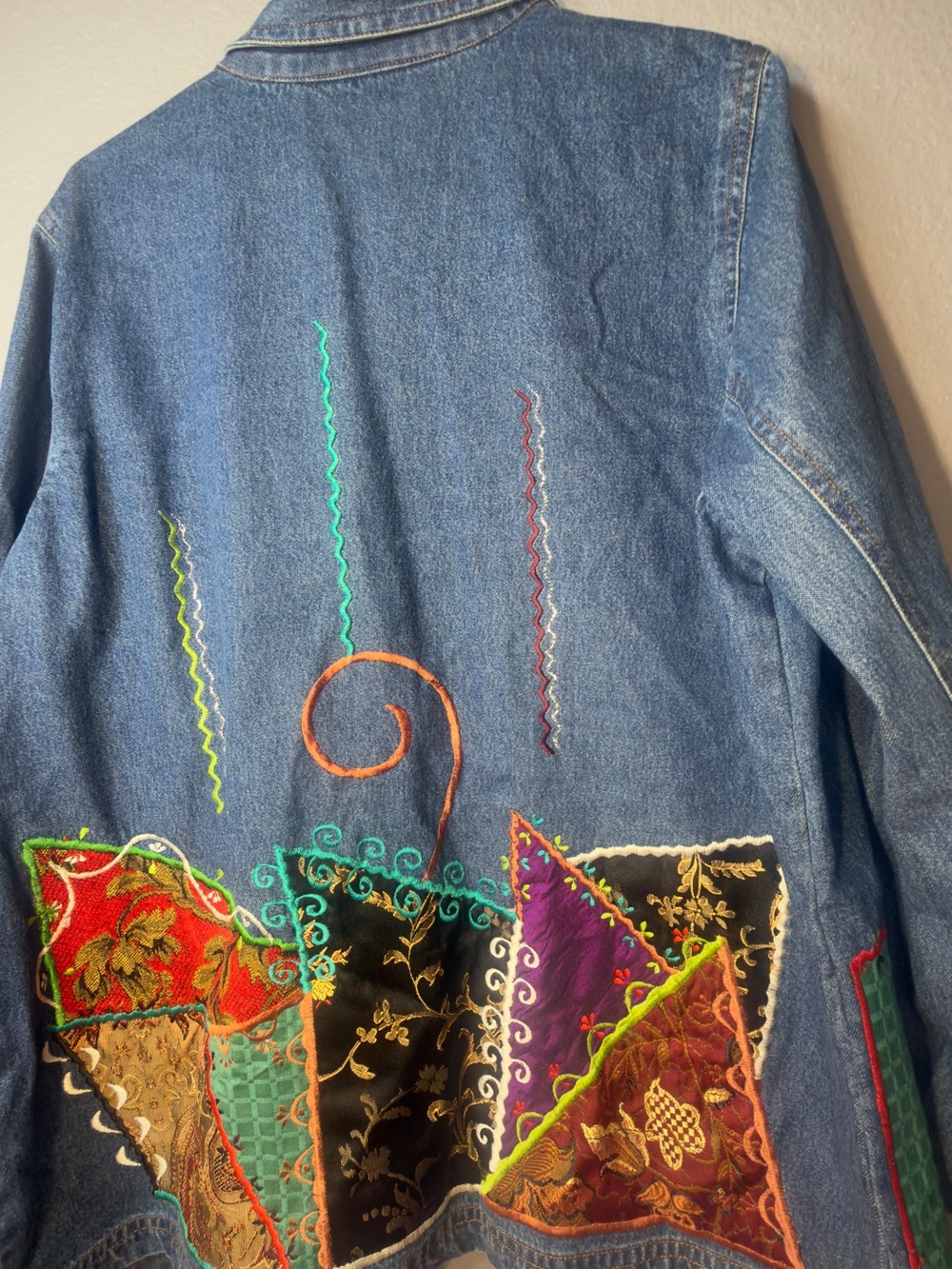 Indigo Multicolor Embroidered Denim Jacket - Picture 6 of 9
